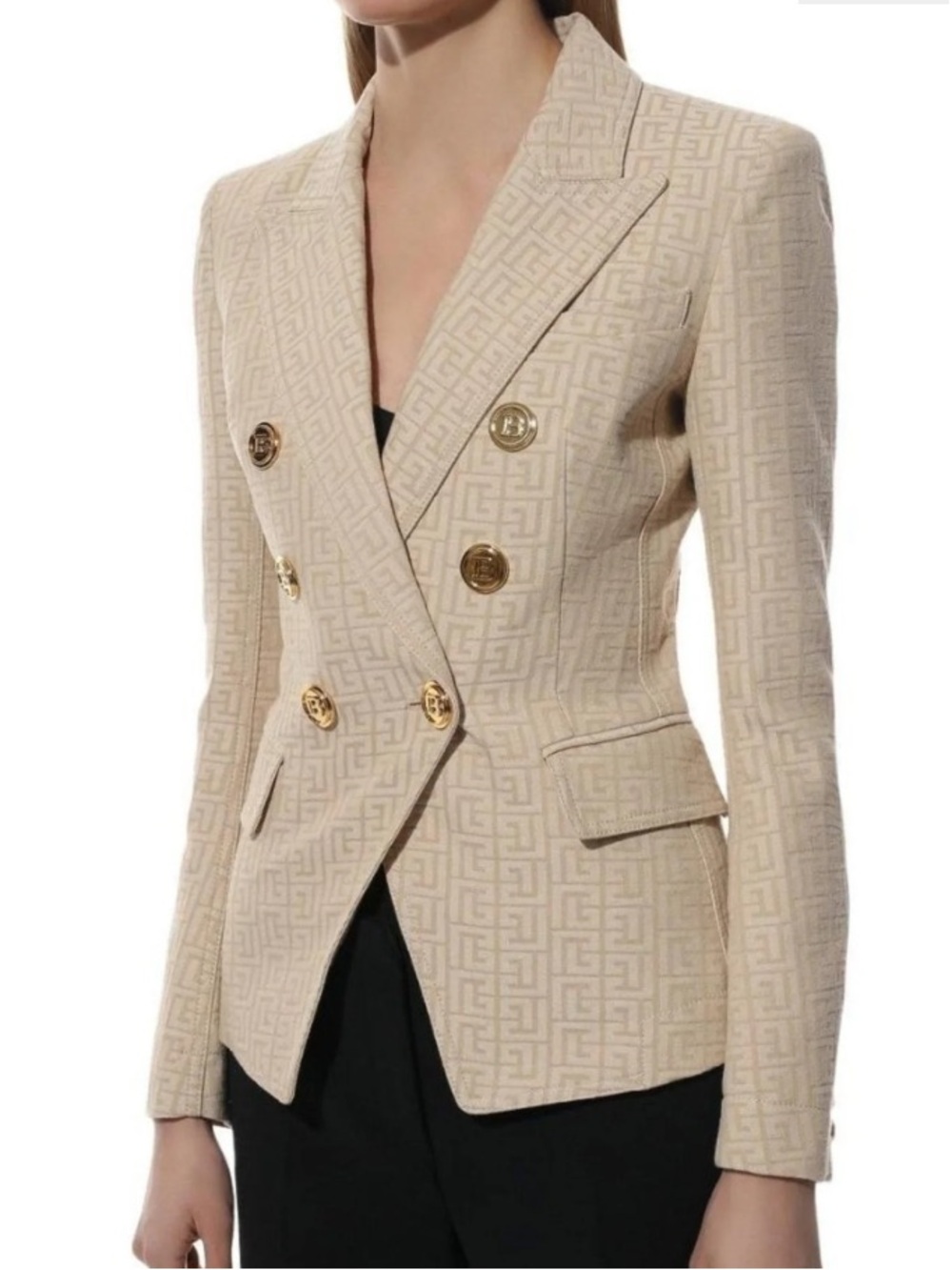 Balmain Monogram Jacquard Double Breasted Jacket